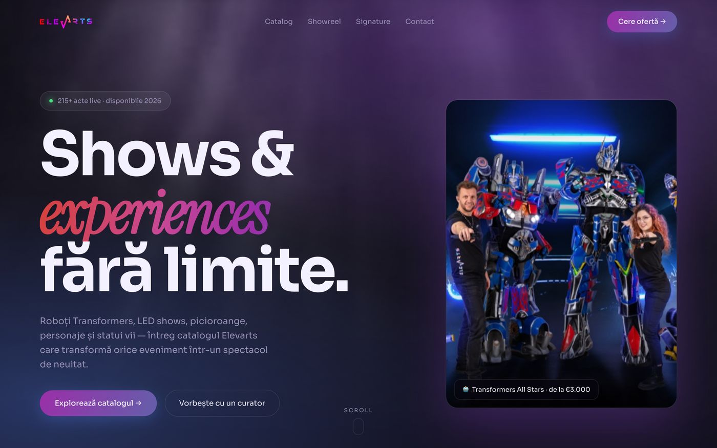 Elevarts Shows — cum arată pe desktop